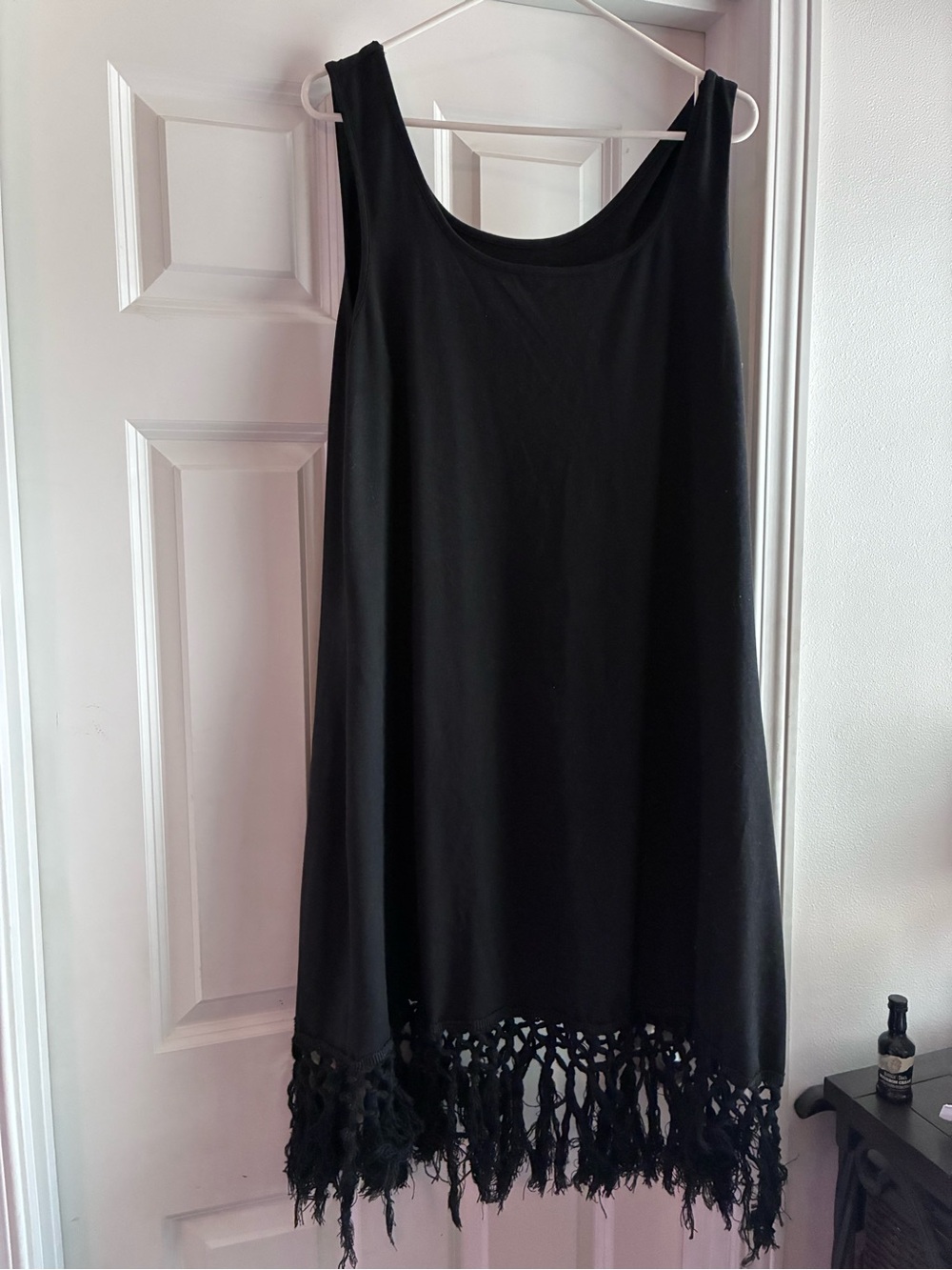 Black Fringe Hem Tank Dress Sleeveless Boho Plus Size 3XL
